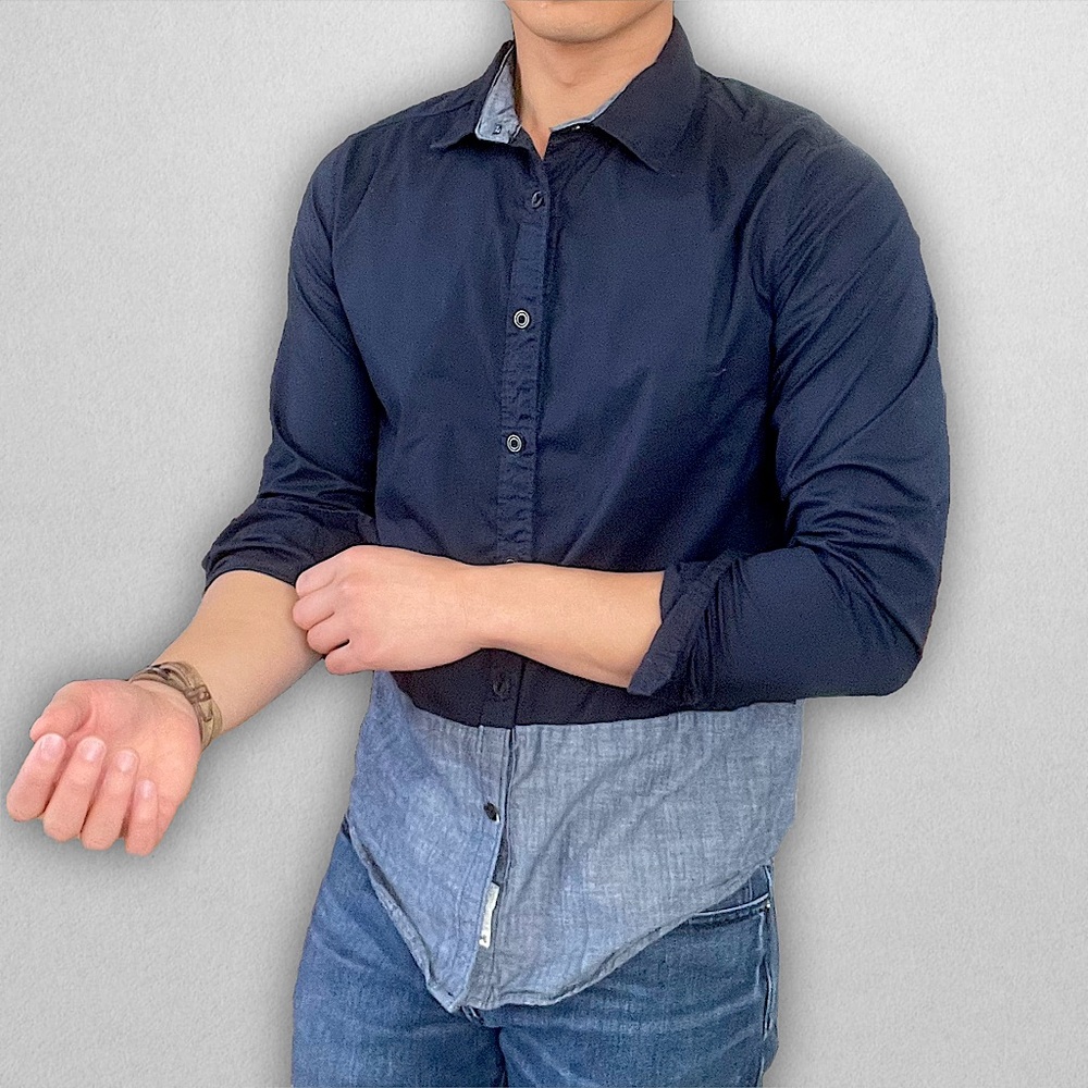 Blue Button Down Club Color Block Slim Fit - Picture 3 of 4